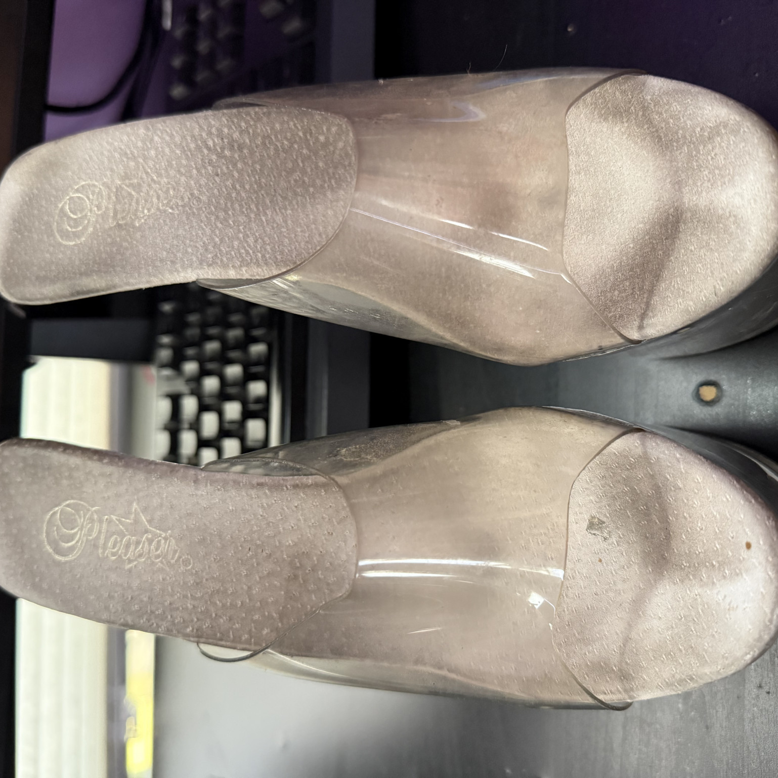 10 Year Old Dirty Worn Clear Pleaser Stripper Heels